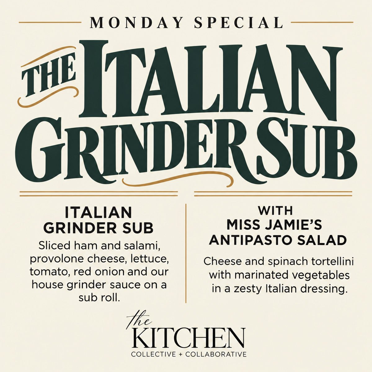 Italian Grinder Sub with Miss Jamie’s Antipasto Salad