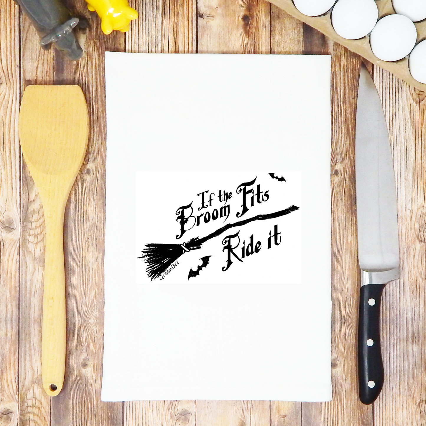 If The Broom Fits Halloween Witch Fall Tea Towel