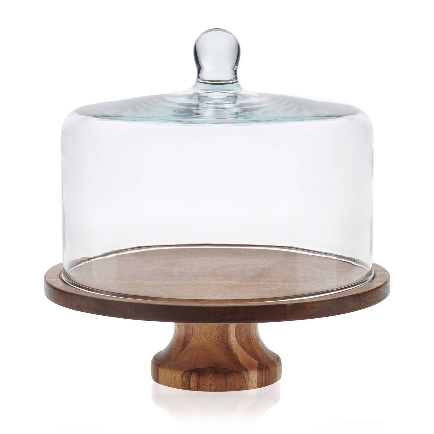 Libbey Acaciawood Footed Wood Cake Stand with Glass Dome