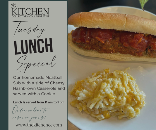 Lunch Special for May 13th - Meatball Sub served with Cheesy Hashbrown Casserole