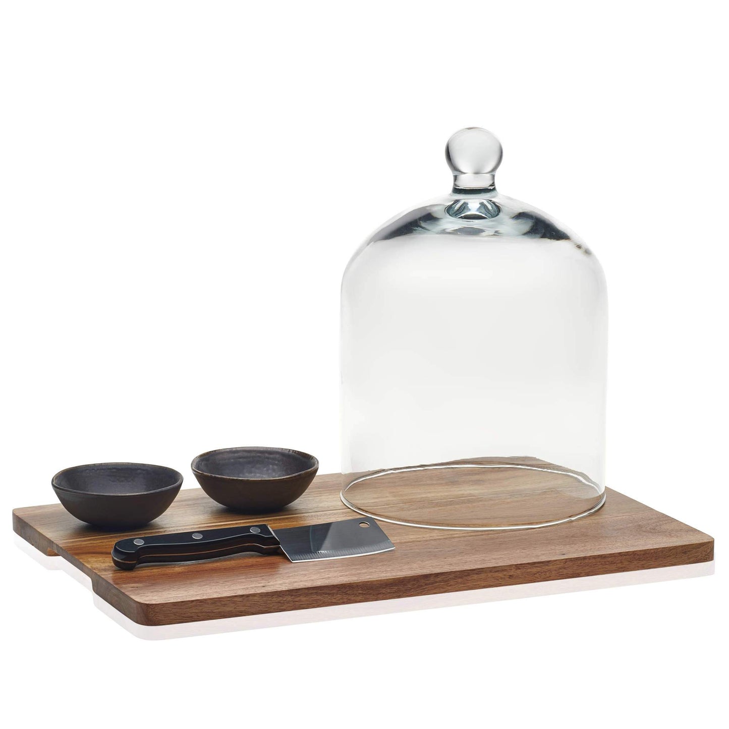 Libbey Acaciawood Cheese Board Serving Set with Glass Dome