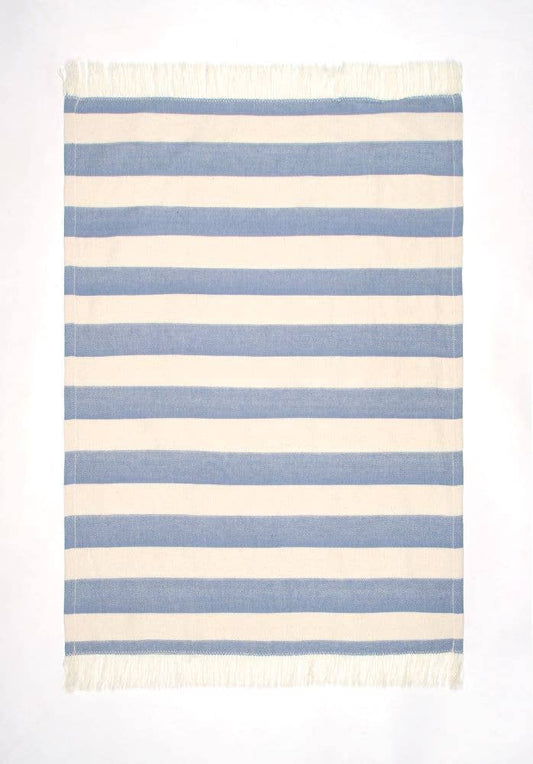 Wide Stripe Single Tea Towel Light Blue